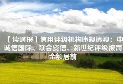 【读财报】信用评级机构违规透视：中诚信国际、联合资信、新世纪评级被罚金额居前